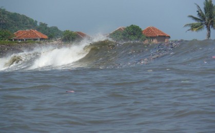 ゴミが浮かぶ茶色い波のFun Wave!?