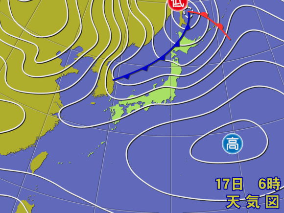 【実況天気図】きょう17日午前6時