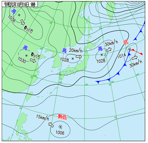 実況天気図19101609