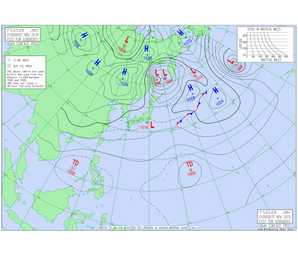 予想天気図3日午後9時