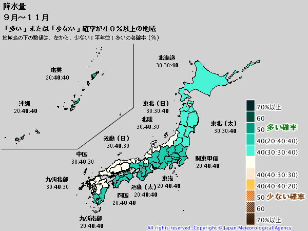 海快晴ニュース 向こう3か月の天候の見通し 9月 11月